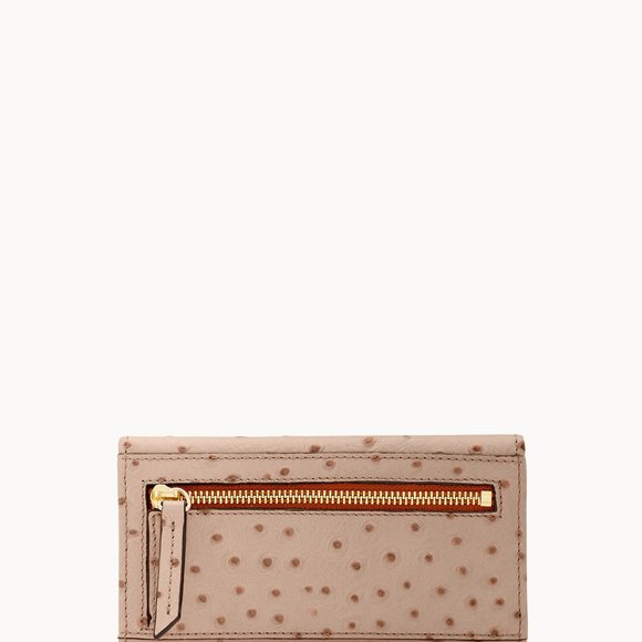 NWT- Dooney & Bourke Ostrich Continental Clutch Leather Wallet, Light Taupe - Picture 7 of 9